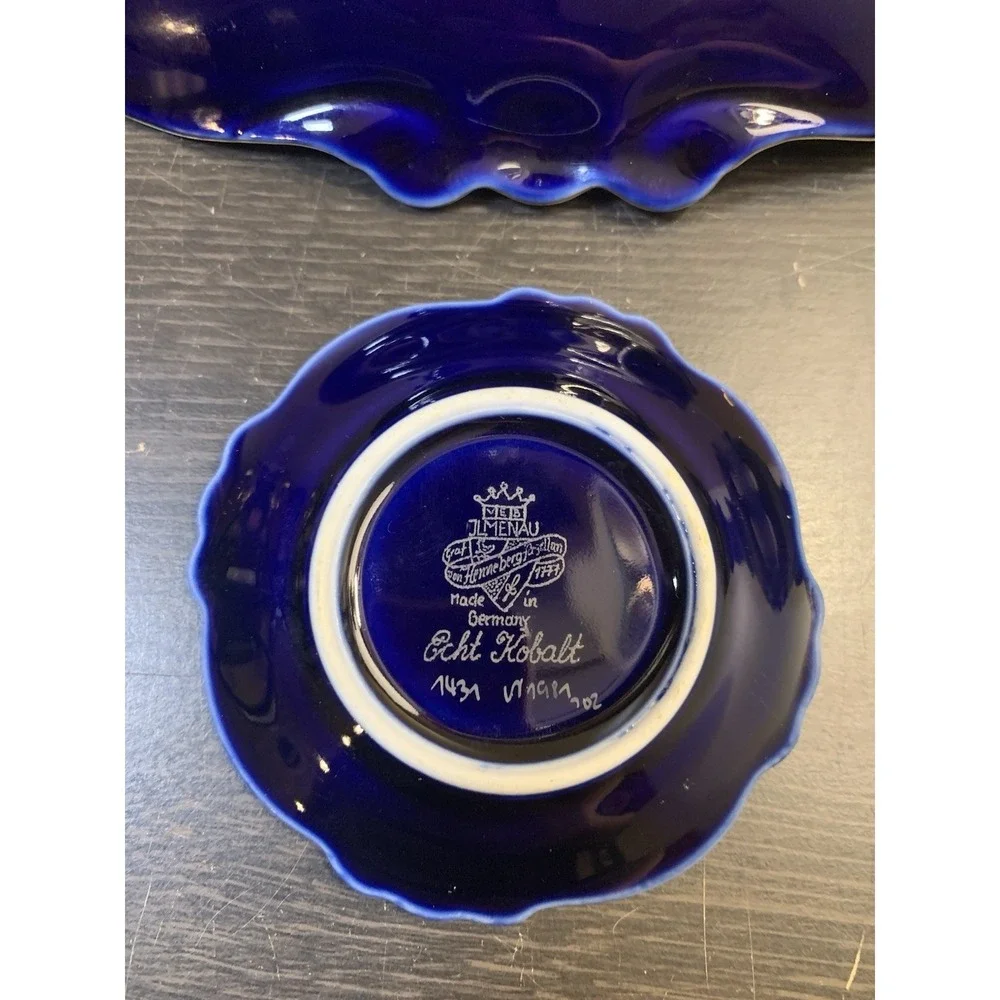 Vintage Set JLMENAU GRAF VON HENNEBERG‎ PORZELLAN Echt Kobalt Dishes Trinket